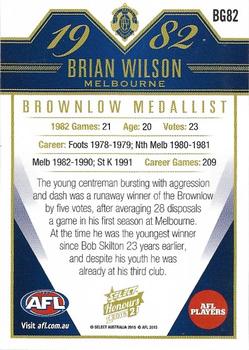 2015 Select AFL Honours Series 2 - Brownlow Gallery #BG82 Brian Wilson Back